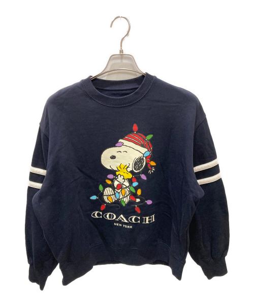 COACH（コーチ）COACH (コーチ) PEANUTS (ピーナッツ) スヌーピー ライツ クルーネック スウェット ネイビー サイズ:XSの古着・服飾アイテム