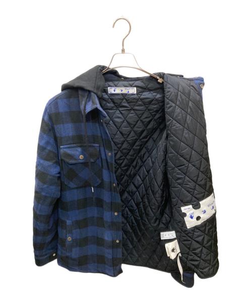 OFFWHITE（オフホワイト）OFFWHITE (オフホワイト) フードネルブロックチェックジャケット ブルー サイズ:Sの古着・服飾アイテム