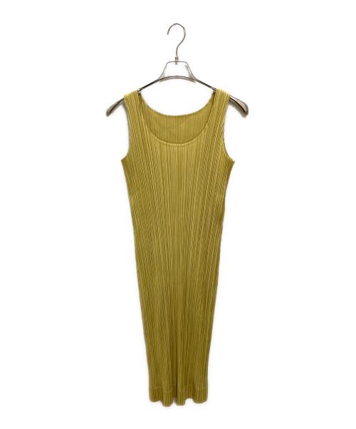 PLEATS PLEASE（プリーツプリーズ）PLEATS PLEASE (プリーツプリーズ) ノースリーブプリーツワンピース イエロー サイズ:4の古着・服飾アイテム