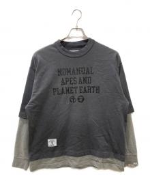 A BATHING APE×NOMANUAL（アベイシングエイプ×ノーマニュアル）の古着「レイヤードロングスリーブTシャツ」｜グレー