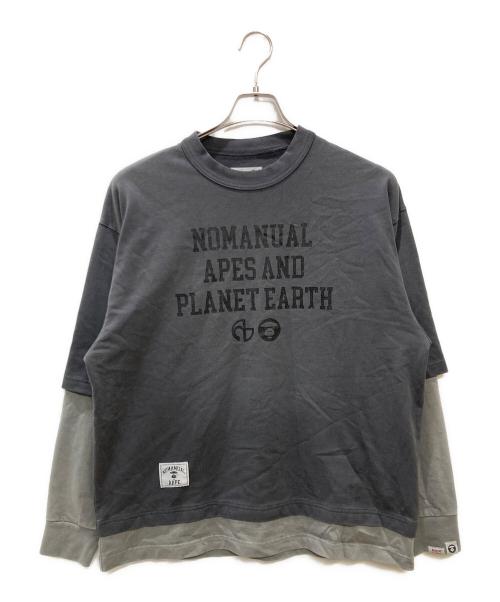 A BATHING APE（アベイシングエイプ）A BATHING APE (アベイシングエイプ) NOMANUAL (ノーマニュアル) レイヤードロングスリーブTシャツ グレー サイズ:Sの古着・服飾アイテム