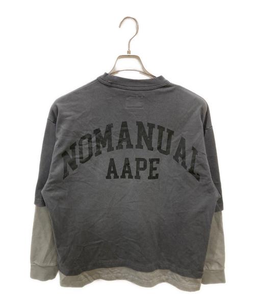 A BATHING APE（アベイシングエイプ）A BATHING APE (アベイシングエイプ) NOMANUAL (ノーマニュアル) レイヤードロングスリーブTシャツ グレー サイズ:Sの古着・服飾アイテム