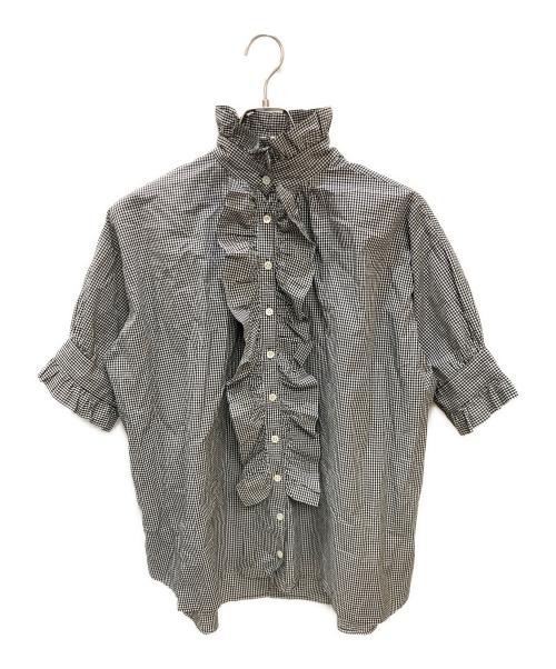 dahl'ia（ダリア）dahl'ia (ダリア) ハーフスリーブフリルシャツ ブラック×ホワイト サイズ:Freeの古着・服飾アイテム