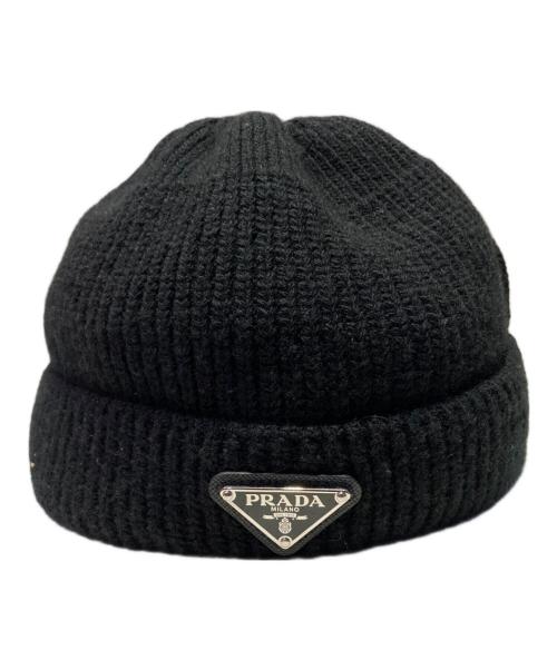 PRADA（プラダ）PRADA (プラダ) トライアングルロゴ カシミヤブレンドビーニー ブラック サイズ:XLの古着・服飾アイテム
