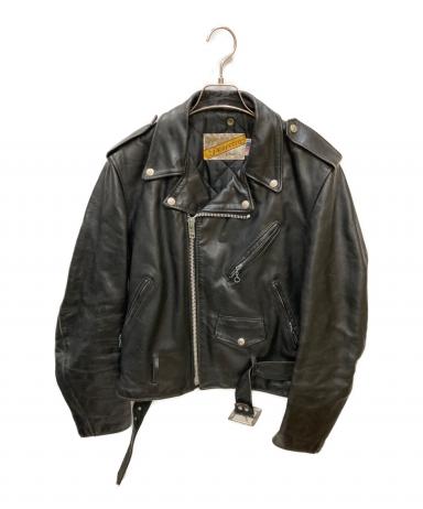 schott ショット サイズ38 ダブルライダース 黒レザージャケット 中古・古着通販】Schott (ショット) レザーダブルライダースジャケット