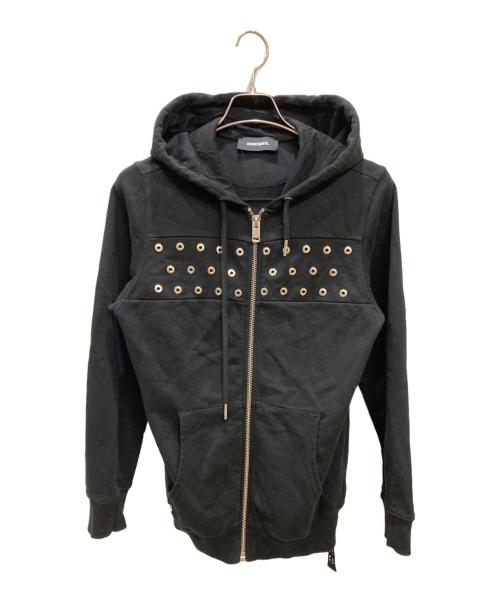 DIESEL（ディーゼル）DIESEL (ディーゼル) ハトメデザインジップパーカー ブラック サイズ:XSの古着・服飾アイテム