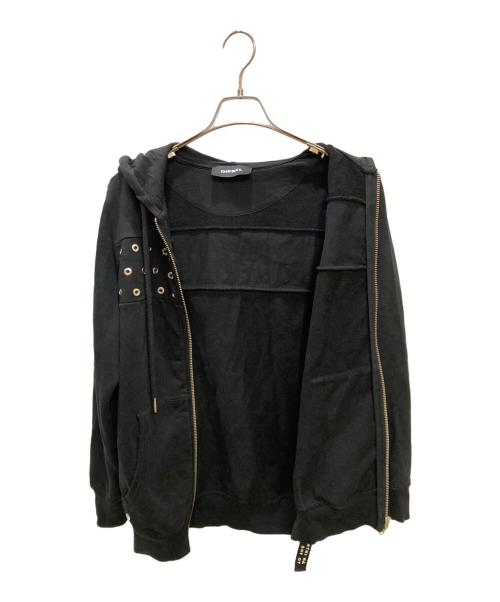 DIESEL（ディーゼル）DIESEL (ディーゼル) ハトメデザインジップパーカー ブラック サイズ:XSの古着・服飾アイテム