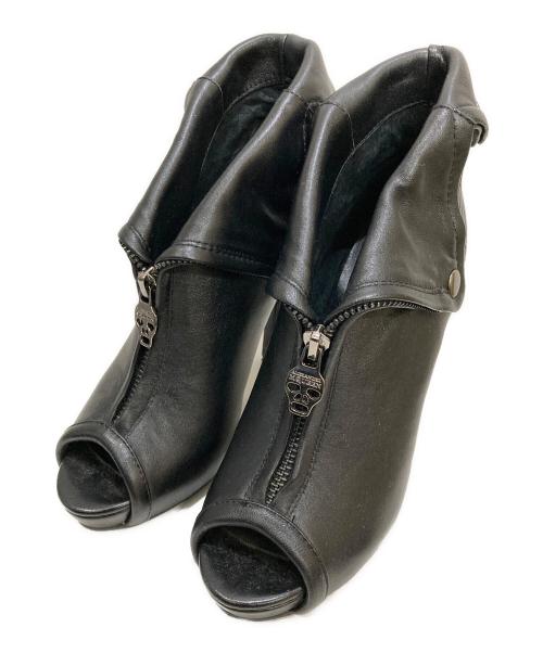 ALEXANDER McQUEEN（アレキサンダーマックイーン）ALEXANDER McQUEEN (アレキサンダーマックイーン) オープントゥスカルジッパーブーツ ブラック サイズ:34の古着・服飾アイテム