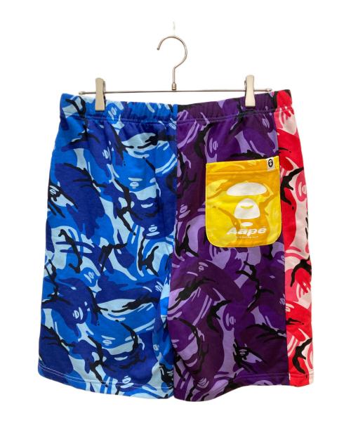 Aape BY A BATHING APE（エーエイプ バイ アベイシングエイプ）Aape BY A BATHING APE (エーエイプ バイ アベイシングエイプ) カモスウェットハーフパンツ ブルー×パープル サイズ:Lの古着・服飾アイテム