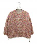 DRAWERドゥロワー）の古着「フラワージャガードノーカラージャケット」｜ピンク×グリーン
