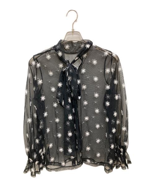 UNITED ARROWS（ユナイテッドアローズ）UNITED ARROWS (ユナイテッドアローズ) チュールフラワー ボウタイブラウス ‐ウォッシャブル‐ ブラック サイズ:-（実寸参照)の古着・服飾アイテム