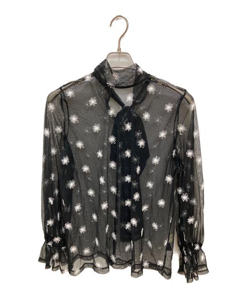 UNITED ARROWS（ユナイテッドアローズ）UNITED ARROWS (ユナイテッドアローズ) チュールフラワー ボウタイブラウス ‐ウォッシャブル‐ ブラック サイズ:-（実寸参照)の古着・服飾アイテム