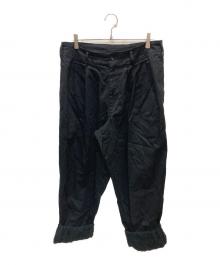 s'yte（サイト）の古着「JACQUARD FRINGE STRIPE WIDE PANTS / ジャカード フリンジ ストライプ ワイドパンツ」｜ブラック
