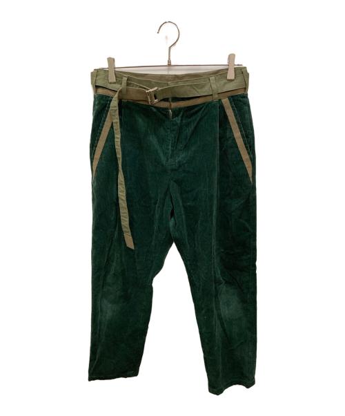 sacai（サカイ）sacai (サカイ) コーデュロイ ベルテッドパンツ グリーン サイズ:1の古着・服飾アイテム