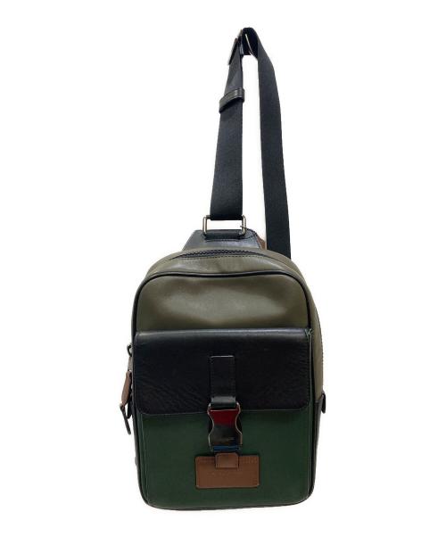 COACH（コーチ）COACH (コーチ) トラックパック レザー カラーブロック レザー ボディバッグ カーキの古着・服飾アイテム