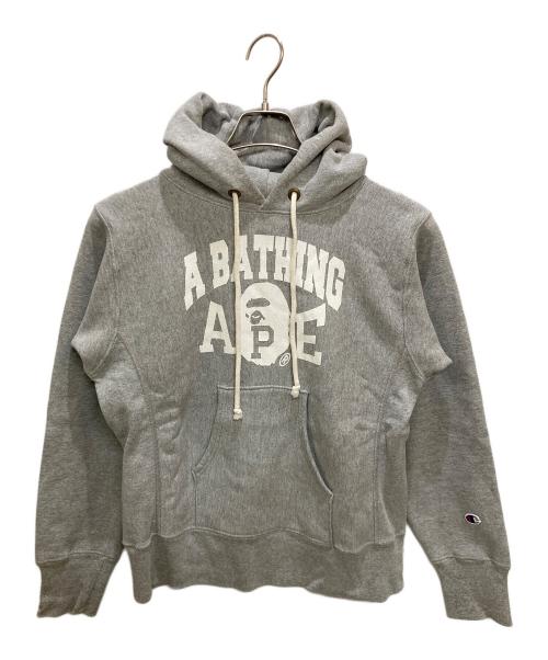 Champion REVERSE WEAVE（チャンピオン リバース ウィーブ）Champion REVERSE WEAVE (チャンピオン リバース ウィーブ) A BATHING APE (アベイシングエイプ) カレッジ風プリントパーカー グレー サイズ:Sの古着・服飾アイテム