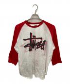 stussyステューシー）の古着「古着ラグランTシャツ」｜ホワイト×レッド