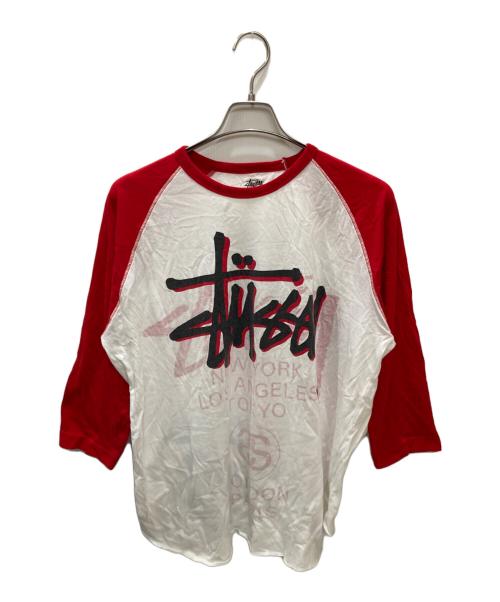stussy（ステューシー）stussy (ステューシー) 古着ラグランTシャツ ホワイト×レッド サイズ:Lの古着・服飾アイテム