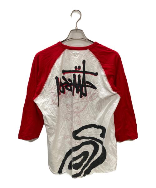 stussy（ステューシー）stussy (ステューシー) 古着ラグランTシャツ ホワイト×レッド サイズ:Lの古着・服飾アイテム