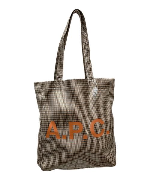 A.P.C.（アーペーセー）A.P.C. (アーペーセー) PVCガンクラブチェックトートバッグ ブラウンの古着・服飾アイテム