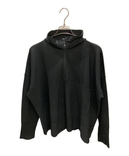 HOMME PLISSE ISSEY MIYAKE（オム プリッセ イッセイ ミヤケ）HOMME PLISSE ISSEY MIYAKE (オム プリッセ イッセイ ミヤケ) ハーフジップ プリーツ プルオーバー ブラック サイズ:2の古着・服飾アイテム