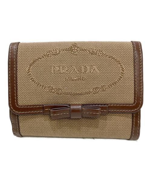 PRADA（プラダ）PRADA (プラダ) ロゴ ジャガード 三つ折り財布 ベージュの古着・服飾アイテム