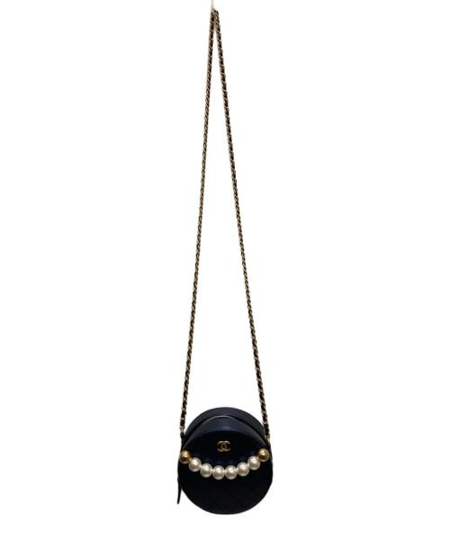CHANEL（シャネル）CHANEL (シャネル) パール装飾サークルチェーンショルダーバッグ ネイビーの古着・服飾アイテム