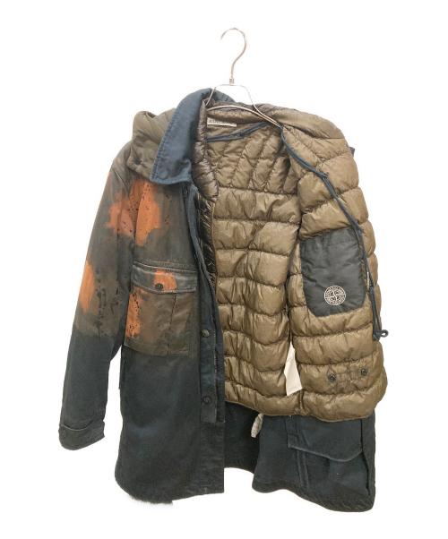 STONE ISLAND（ストーンアイランド）STONE ISLAND (ストーンアイランド) Raso Hand Paint Tortoise Shell / ダウンライナー付きハンドペイントジャケット ネイビー×ブラウン サイズ:Mの古着・服飾アイテム