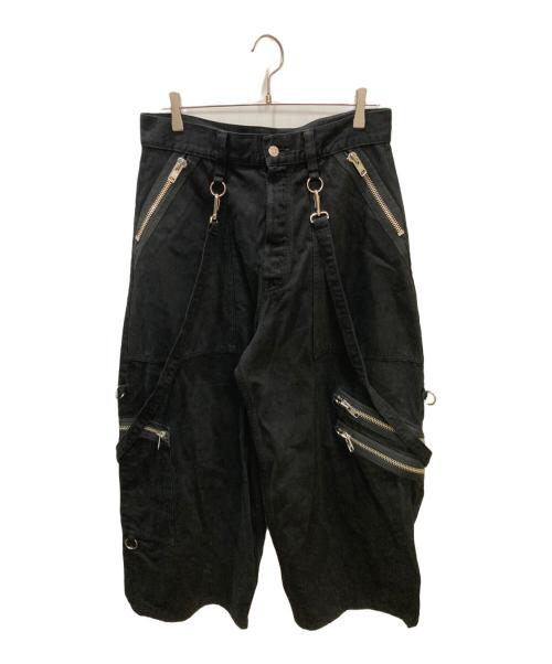 MINEDENIM（マインデニム）MINEDENIM (マインデニム) KIDILL (キディル) WIDE ZIP & STRAPS DENIM PANTS ブラック サイズ:46の古着・服飾アイテム
