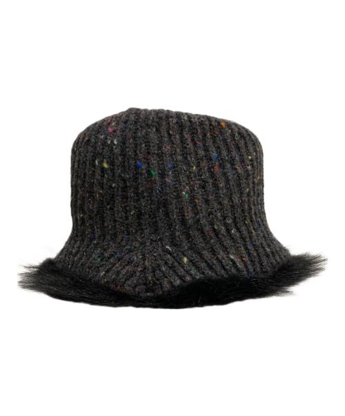 PRADA（プラダ）PRADA (プラダ) ファー付きウールカシミヤニットハット グレー サイズ:Mの古着・服飾アイテム