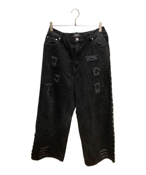 AFB（エーエフビー）AFB (エーエフビー) PATCHED DENIM PANTS / デニムパンツ ブラック サイズ:Lの古着・服飾アイテム