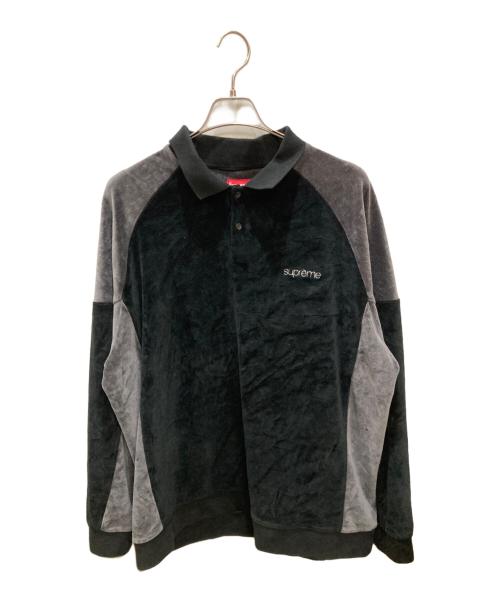 SUPREME（シュプリーム）Supreme (シュプリーム) Paneled Velour L/S Polo / ベロアポロシャツ ブラック サイズ:XLの古着・服飾アイテム