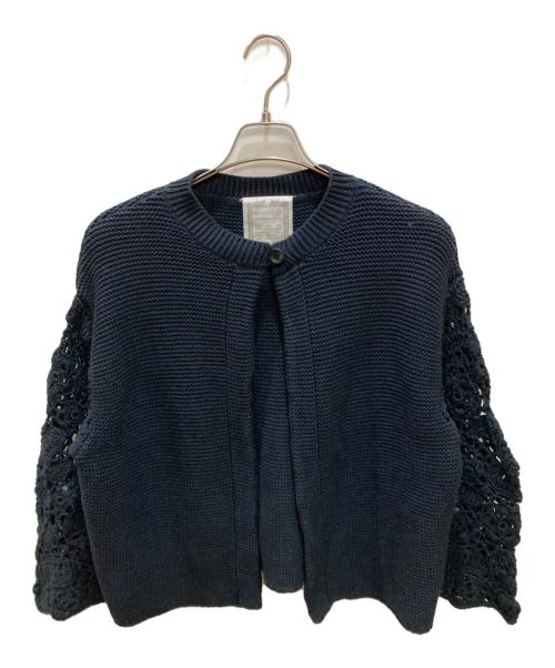 BEARDSLEY（ビアズリー）BEARDSLEY (ビアズリー) 透かし編み クロシェットスリーブカーディガン ネイビー サイズ:Freeの古着・服飾アイテム