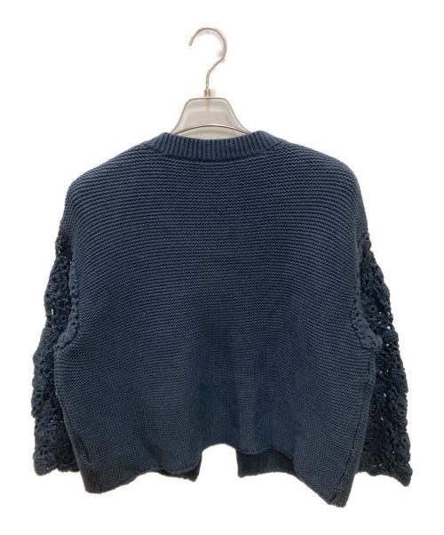BEARDSLEY（ビアズリー）BEARDSLEY (ビアズリー) 透かし編み クロシェットスリーブカーディガン ネイビー サイズ:Freeの古着・服飾アイテム
