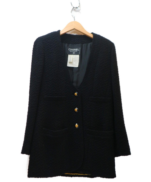 CHANEL（シャネル）CHANEL (シャネル) ノーカラーツイードジャケット ブラック サイズ:36の古着・服飾アイテム