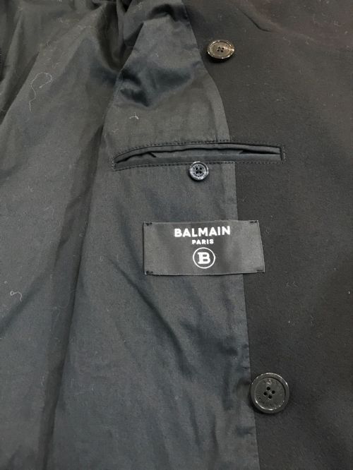 BALMAIN（バルマン）BALMAIN (バルマン) Bボタンフード付きウールダブルブレストコート ブラック サイズ:46の古着・服飾アイテム