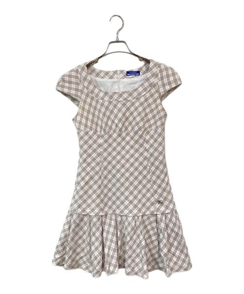 BURBERRY BLUE LABEL（バーバリー ブルー レーベル）BURBERRY BLUE LABEL (バーバリーロンドンブルーレーベル) チェックフレンチスリーブワンピース ホワイト×ピンク サイズ:SIZE 38の古着・服飾アイテム