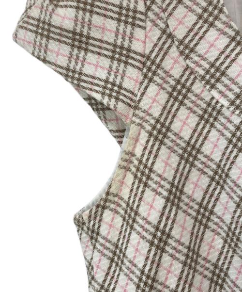 BURBERRY BLUE LABEL（バーバリー ブルー レーベル）BURBERRY BLUE LABEL (バーバリーロンドンブルーレーベル) チェックフレンチスリーブワンピース ホワイト×ピンク サイズ:SIZE 38の古着・服飾アイテム