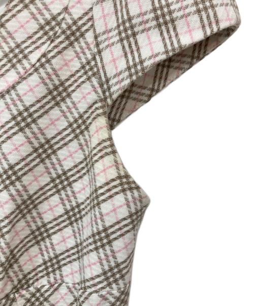 BURBERRY BLUE LABEL（バーバリー ブルー レーベル）BURBERRY BLUE LABEL (バーバリーロンドンブルーレーベル) チェックフレンチスリーブワンピース ホワイト×ピンク サイズ:SIZE 38の古着・服飾アイテム