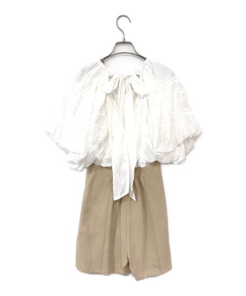 HER LIP TO（ハーリップトゥ）Her lip to (ハーリップトゥ) 2Way Back Ribbon Romper ホワイト×ベージュ サイズ:Mの古着・服飾アイテム