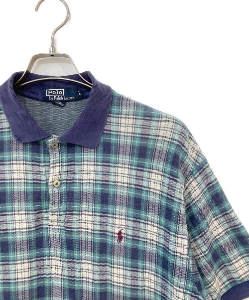 POLO RALPH LAUREN（ポロ・ラルフローレン）POLO RALPH LAUREN (ポロ・ラルフローレン) チェックプルオーバーポロシャツ ブルー サイズ:SIZE Lの古着・服飾アイテム