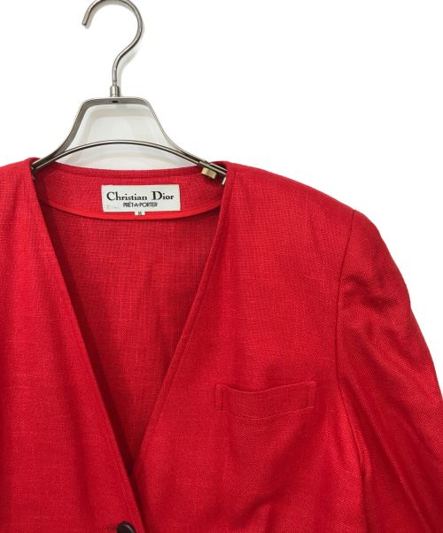 Christian Dior pret a porter（クリスチャンディオールプレタポルテ）Christian Dior pret a porter (クリスチャンディオールプレタポルテ) ノーカラージャケット レッド サイズ:Mの古着・服飾アイテム