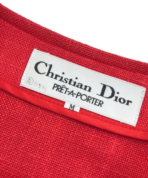 Christian Dior pret a porter（クリスチャンディオールプレタポルテ）Christian Dior pret a porter (クリスチャンディオールプレタポルテ) ノーカラージャケット レッド サイズ:Mの古着・服飾アイテム