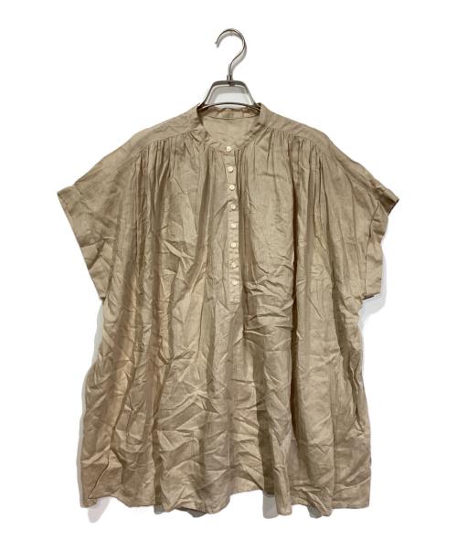 Spick and Span（スピック＆スパン）Spick and Span (スピックアンドスパン) コットンリネンギャザーフレンチスリーブシャツ ベージュ サイズ:記載なしの古着・服飾アイテム
