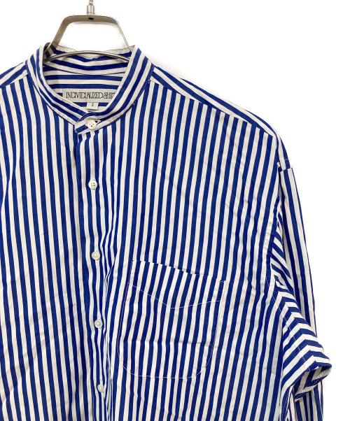 INDIVIDUALIZED SHIRTS（インディビジュアライズドシャツ）INDIVIDUALIZED SHIRTS (インディビジュアライズドシャツ) バンドカラーストライプシャツ ブルー サイズ:SIZE Sの古着・服飾アイテム