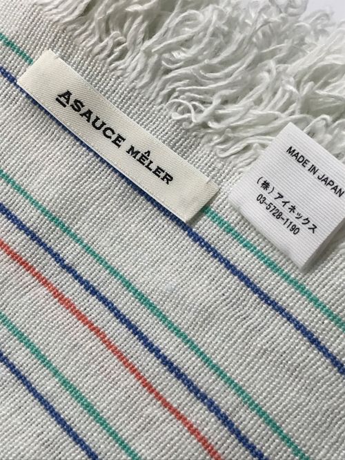 ASAUCE MELER（アソースメレ）ASAUCE MELER (アソースメレ) リネン マルチストライプ ストール ホワイトの古着・服飾アイテム