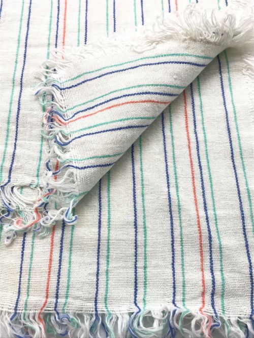 ASAUCE MELER（アソースメレ）ASAUCE MELER (アソースメレ) リネン マルチストライプ ストール ホワイトの古着・服飾アイテム