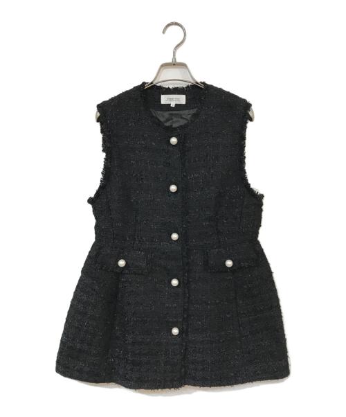 ARPEGE STORY（アルページュストーリー）Arpege story (アルページュストーリー) パールボタンツイードペプラムジレ ブラック サイズ:2の古着・服飾アイテム