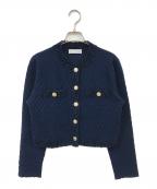 CELFORDセルフォード）の古着「ツイード風ジャガードニットカーディガン」｜ネイビー