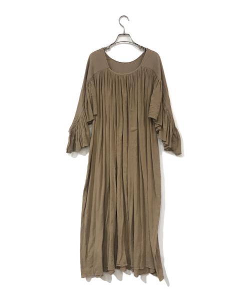 sara mallika（サラマリカ）sara mallika (サラマリカ) Cotton Crape Gather Big Sleeve Dress ベージュ サイズ:記載なしの古着・服飾アイテム